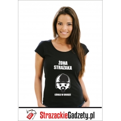 Koszulka damska czarna ,T-shirt - żona strażaka - córka w drodze